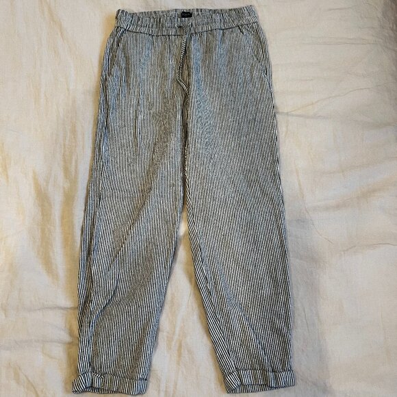 J. Crew Linen-blend slim drawstring pant Color: Black and White Stripe, Size 2 - Picture 5 of 5